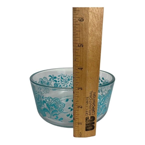 Pioneer Woman Clear Glass 1 QT Bowl Blue Teal Floral Pattern 4 cups Replacement - Picture 7 of 9